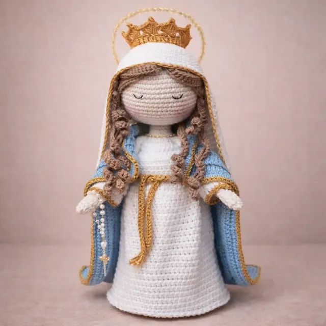 Nossa Senhora com coroa e manto azul bebê