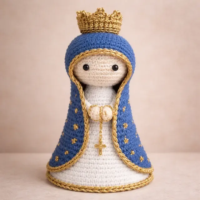 Nossa Senhora Aparecida com manto azul estrelado dourado