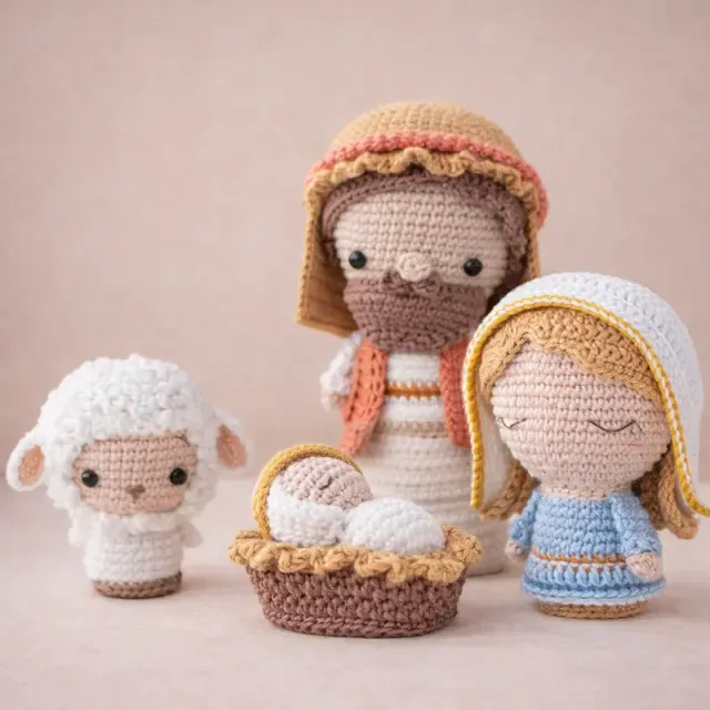 Presépio completo em amigurumi - José, Maria, Jesus e ovelha