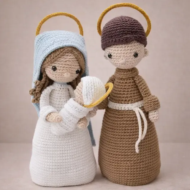 Casal de santos - Noiva com véu azul e frade franciscano